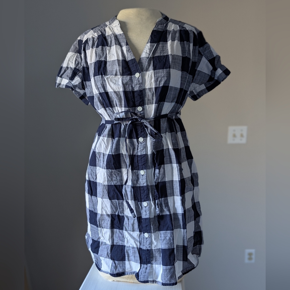 Isabel By Ingrid & Isabel Buffalo Check Button Down Short Sleeve Tie Blouse